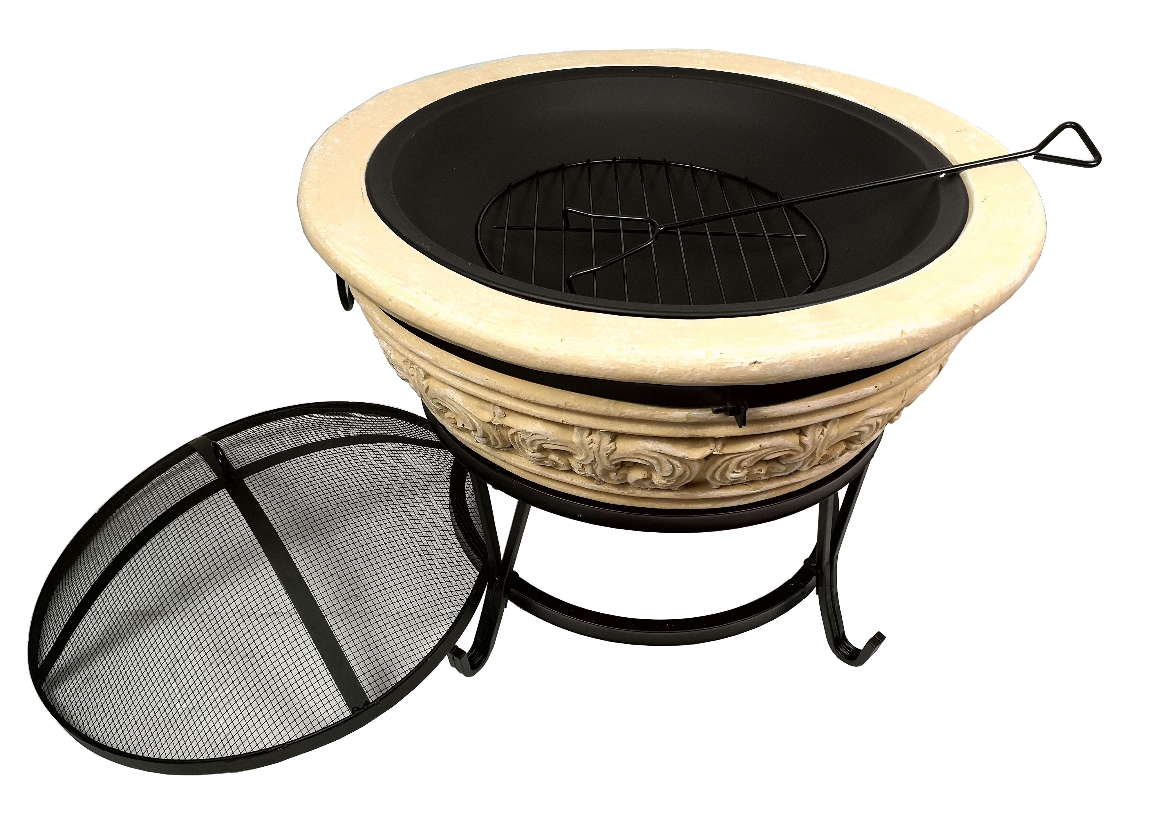 High Quality Outdoor Garden Magnesia Angel Wings Wood Burning Bonfire Brazier Patio Carved Scroll Patio Fire Pit Wooden Stove