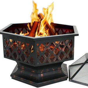 Hot Sale large Hex-Shaped metal smokeless brazierLattice wood burning table top fire pit for outdoor garden