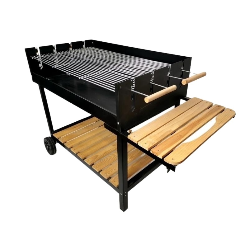 Boutique outdoor Smokeless grill wood side shelf rectangle trolley charcoal argentine bbq grill for garden