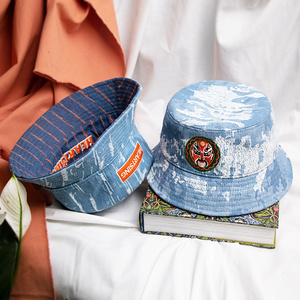 New design summer embroidered patch washed distressed ripped bucket hats custom logo jean custom bucket hat