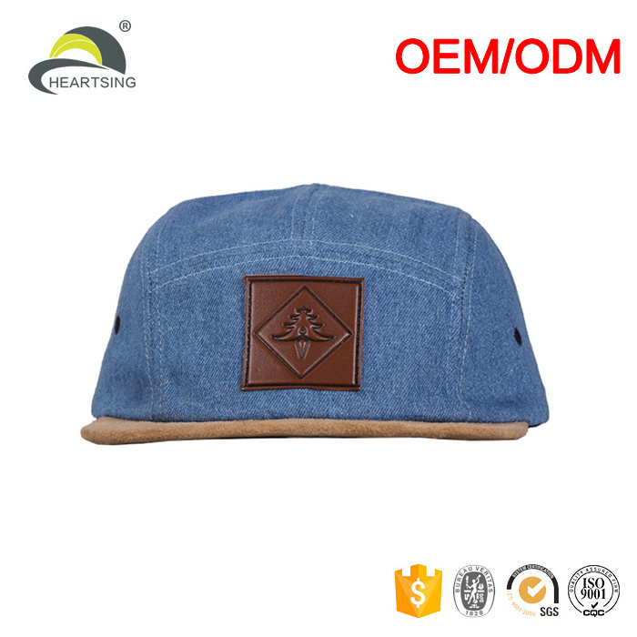 wholesale flip up brim denim no logo hemp design your own 5 panel hat cap