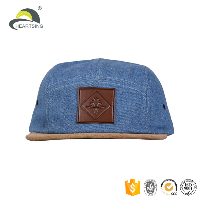 wholesale flip up brim denim no logo hemp design your own 5 panel hat cap