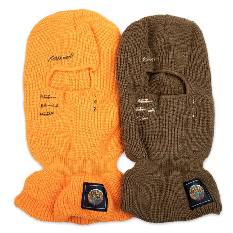 full face ski mask wholesale knitted custom design embroidery men balaclava one hole full face cover ski mask