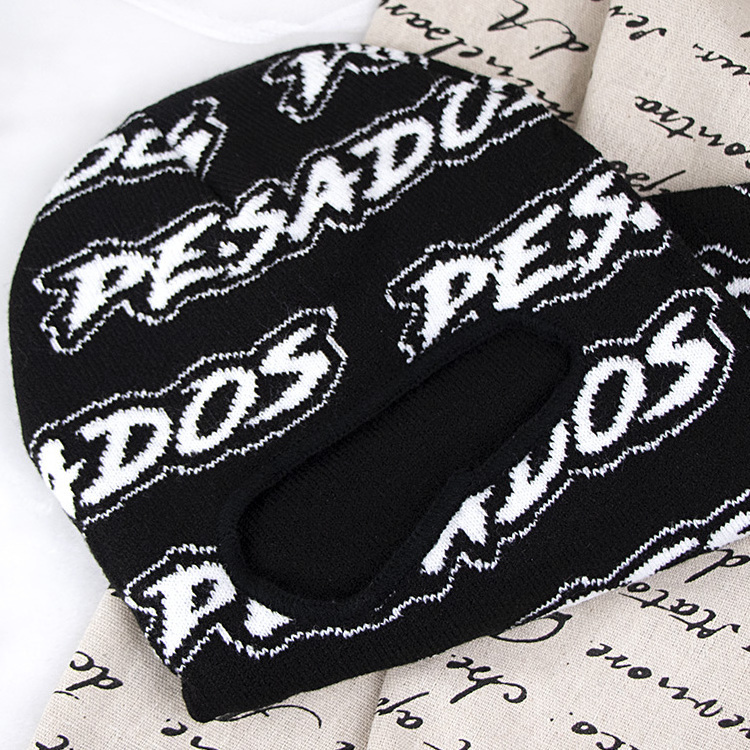 designer custom ski mask outdoor black face jacquard logo fabric one hole knitted balaclava custom ski mask