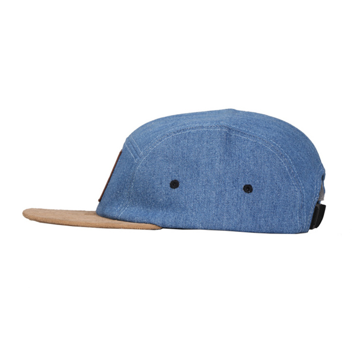 wholesale flip up brim denim no logo hemp design your own 5 panel hat cap