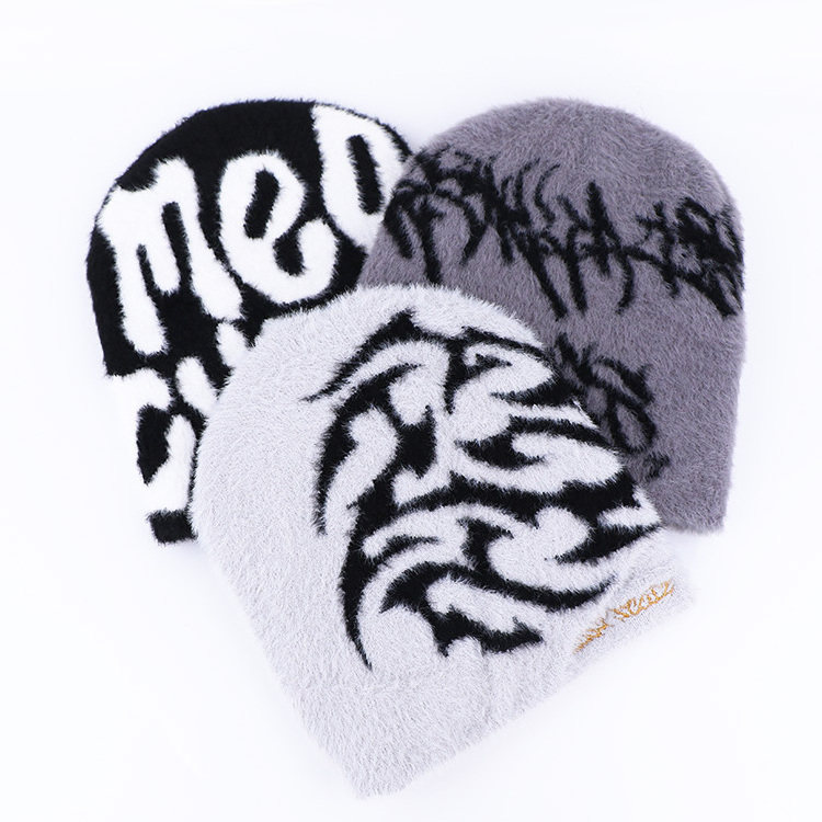 soft warm knitted beanie hats faux fur knit hats mink beanie