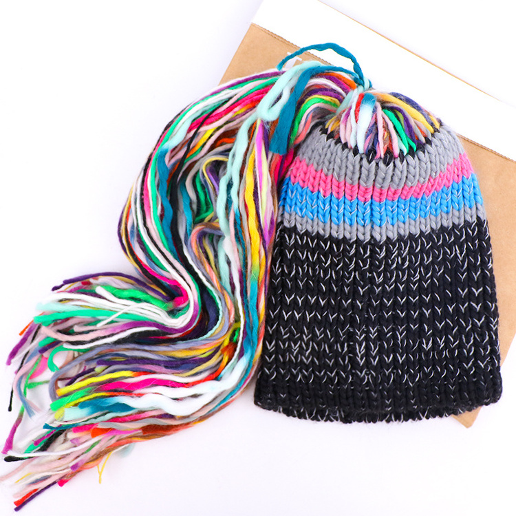 rainbow jacquard beanie colorful acrylic wholesale winter christmas beanie hat multicolor beanie