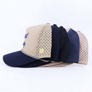 5 panel caps laser perforated waterproof hat laser cut hole perforated embroidery logo 5 panel rope hat