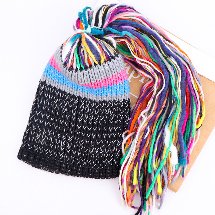 rainbow jacquard beanie colorful acrylic wholesale winter christmas beanie hat multicolor beanie