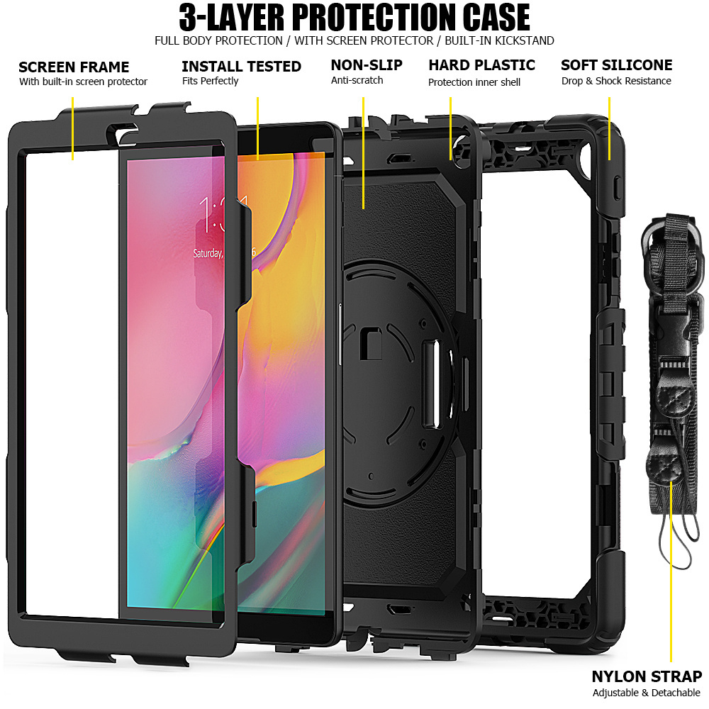 360 Rotation Hand Strap&Kickstand Silicone Tablet Case for Samsung Galaxy Tab A 10.1 Case 2019 T510 T515 Protective Cover