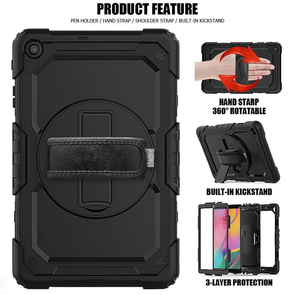 360 Rotation Hand Strap&Kickstand Silicone Tablet Case for Samsung Galaxy Tab A 10.1 Case 2019 T510 T515 Protective Cover