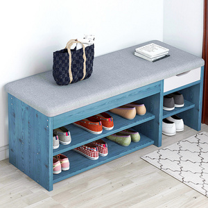 2 Layer  wooden shoe storage bench shelves entryway organizer rack