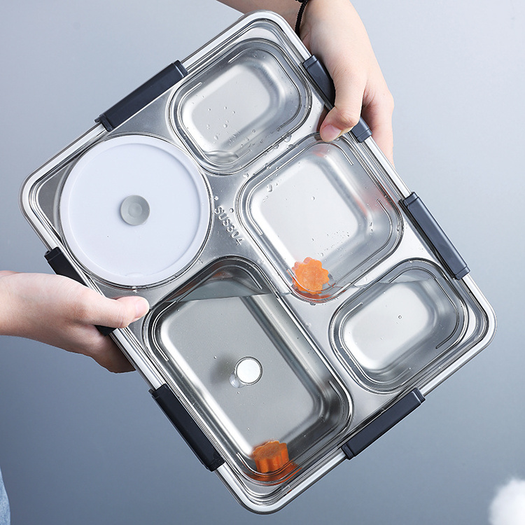 304# STAINLESS STEEL LUNCH BOX 5 COMPARTMENTS WITH BOWL FOR COLOR BOX PACKING