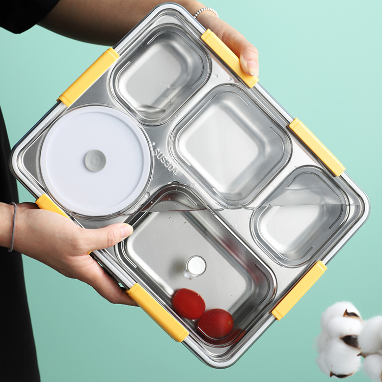 304# STAINLESS STEEL LUNCH BOX 5 COMPARTMENTS WITH BOWL FOR COLOR BOX PACKING