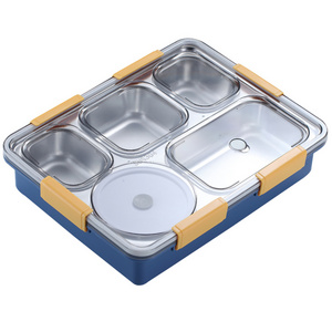 304# STAINLESS STEEL LUNCH BOX 5 COMPARTMENTS WITH BOWL FOR COLOR BOX PACKING