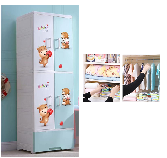 3 Layer double door children's home locker hanging closet wardrobe