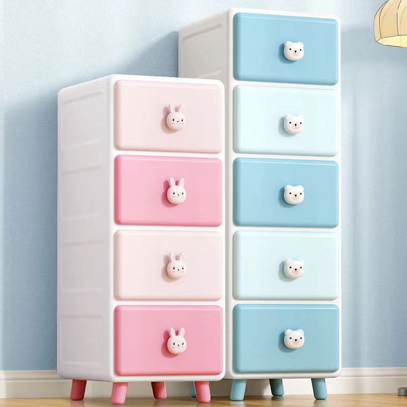 6-layer cartoon design baby clothes keyway plastic drawer storage wardrobe cabinet with stand