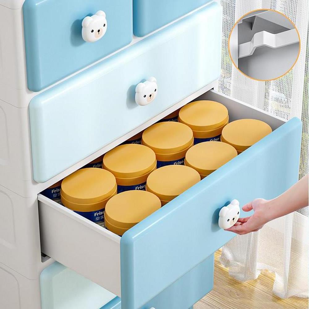 6-layer cartoon design baby clothes keyway plastic drawer storage wardrobe cabinet with stand