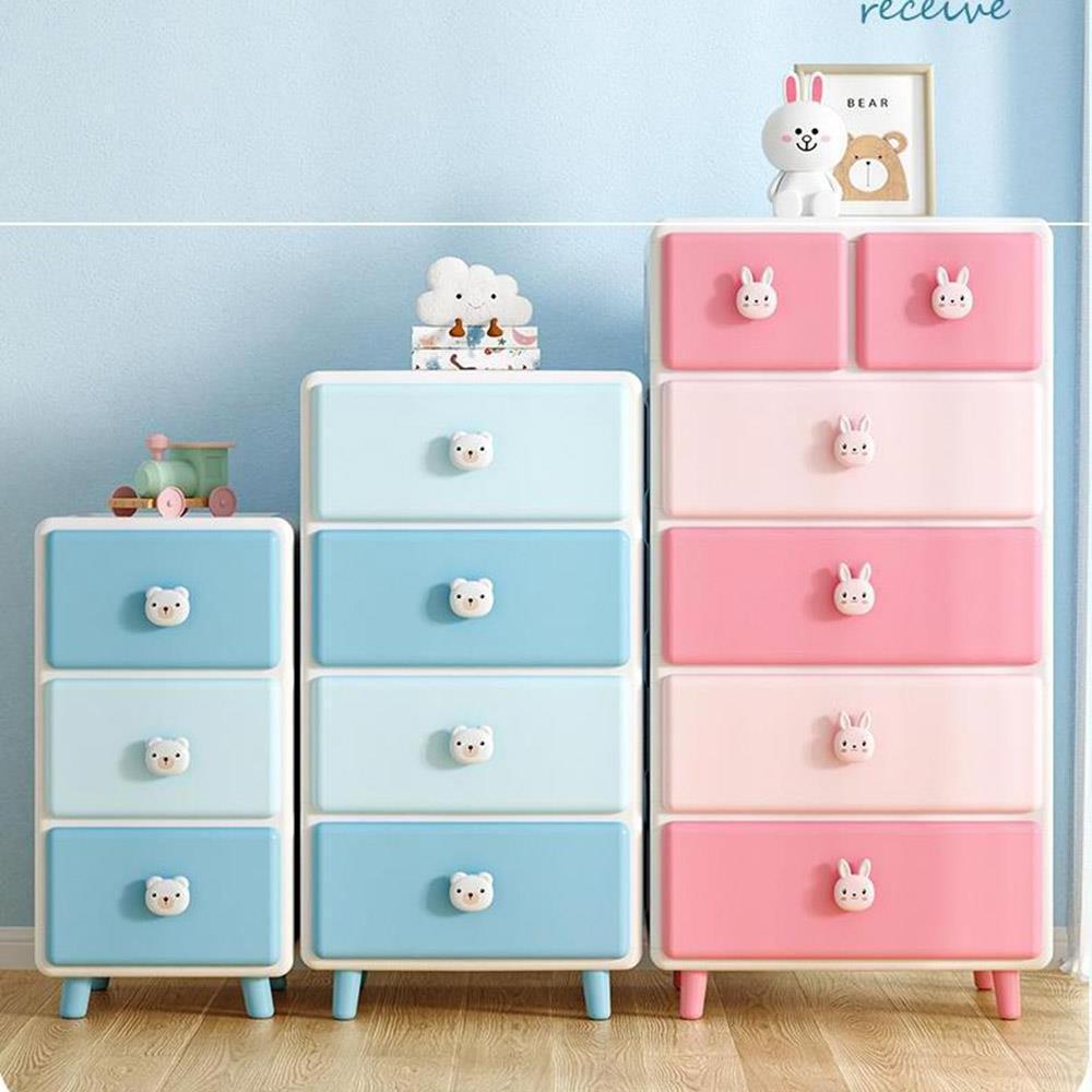 6-layer cartoon design baby clothes keyway plastic drawer storage wardrobe cabinet with stand