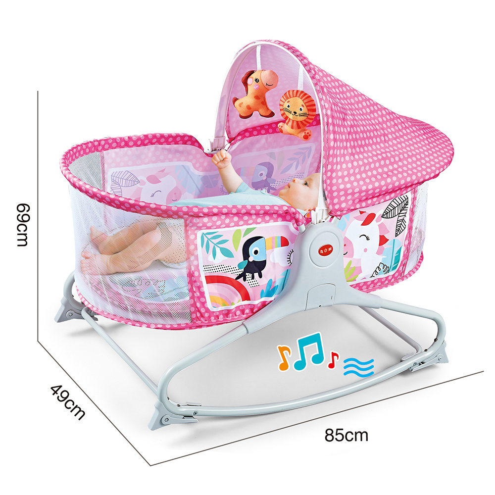 Multifunctional electric comfort pink bed basket baby sleep peacefully swing bassinet