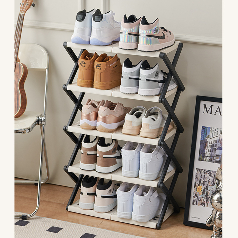 Modern Home Storage & Organization Space Saving 5 Tiers Foldable Shoe Storage Shelf 50cm Collapsible Shoe Rack for Entryway