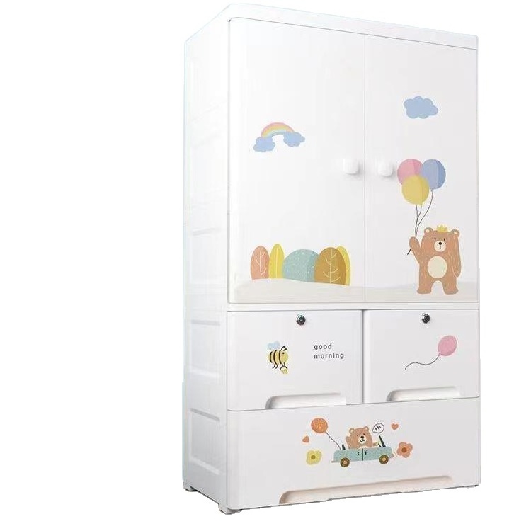 75cm  large size 3 tiers cut animal Plastic Wardrobes for Children Portable Organizer Storage Cabinet Closet Kids' Cabinets