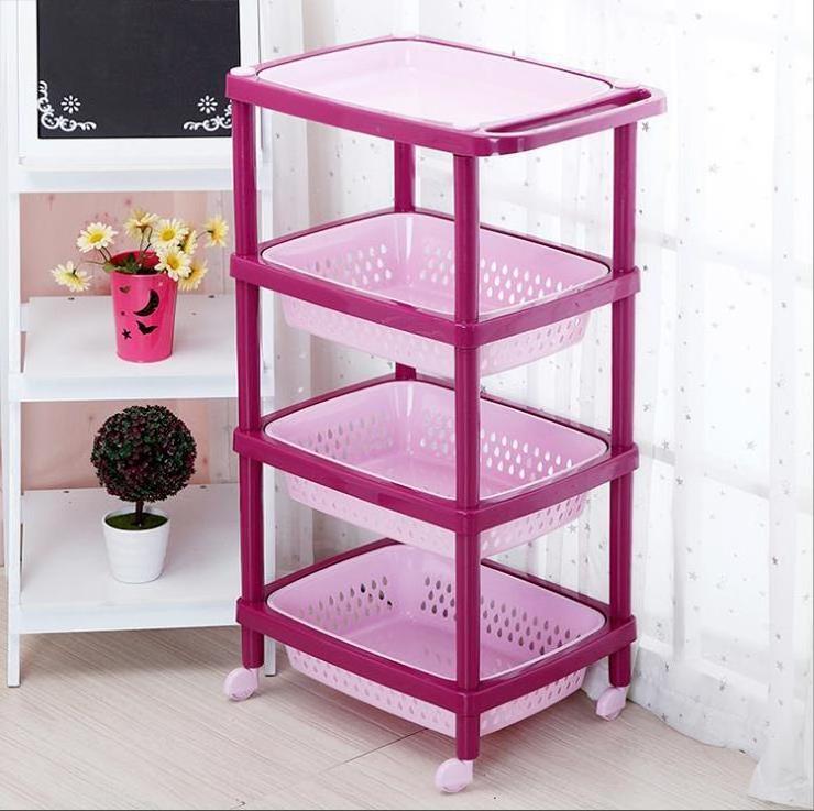 Kitchen Organization Storage Holders & Racks 4-Tier Shelving Unit Plastic Storage Shelves with Wheels