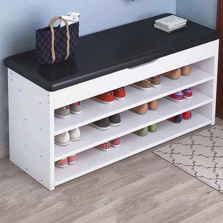 3 Layer wooden modern shoe storage rack cabinet bench cushion movable shelves home white