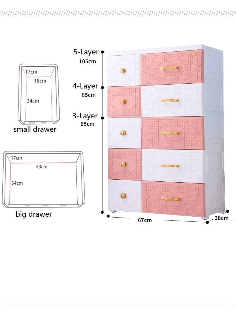 Fashion design 5-layer two doors plastic baby plastic wardrobe clothes storage  cabinet drawers with locks