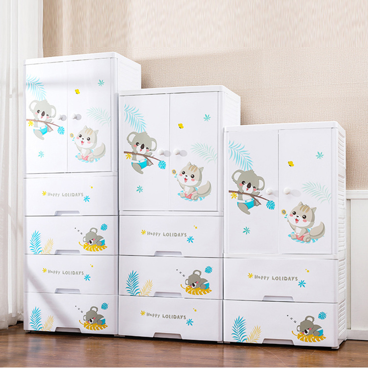 Children Bedroom Cartoon Koala Design 60cm Kids Clothes and Toys  Storage Organizer Plastic Cupboard Wardrobe