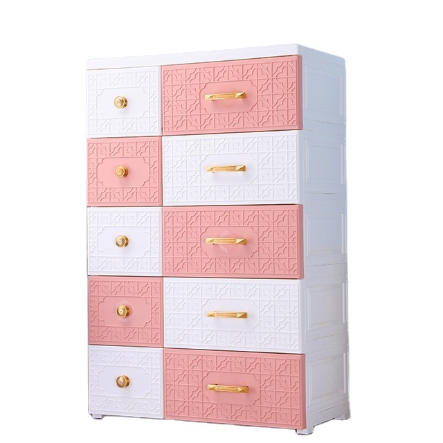 Fashion design 5-layer two doors plastic baby plastic wardrobe clothes storage  cabinet drawers with locks