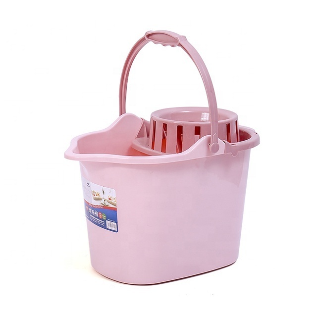 Durable Oval Shape Solid Plastic Mop Wringer Bucket with Wheels