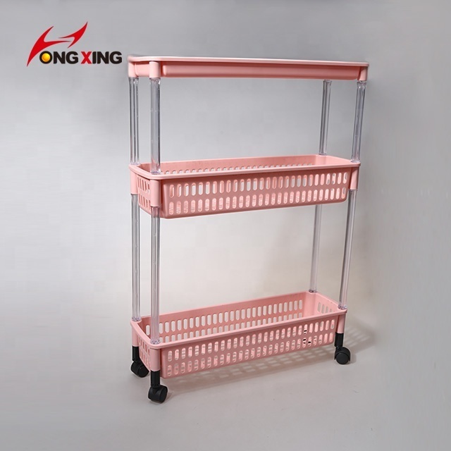 3-layers rectangle kitchen corner plastic storage rack with wheels Kitchen plastic storage rack shelf