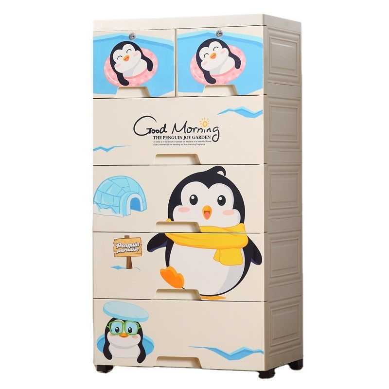 Cartoon  printing stackable plastic children drawer cabinets storage with locks