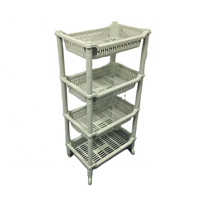 Kitchen Garage Storage 4 Tier Folding Plastic Shelving Unit 4 Shelf with Wheels