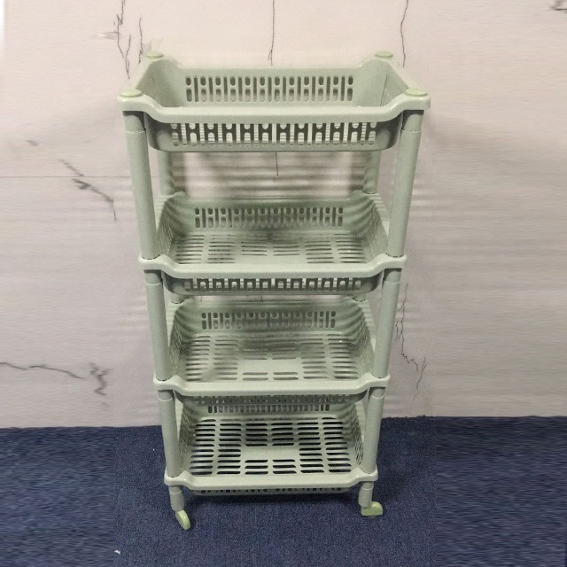 Kitchen Garage Storage 4 Tier Folding Plastic Shelving Unit 4 Shelf with Wheels