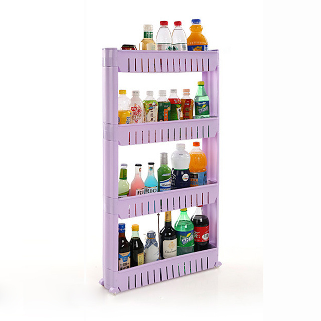 Space saving movable slim plastic corner shelf storage rack