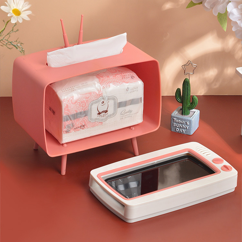 Table rectangle plastic retro TV look facial paper tissue napkin container holder box