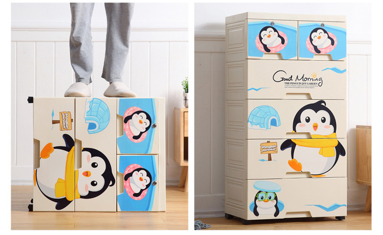 Cartoon  printing stackable plastic children drawer cabinets storage with locks