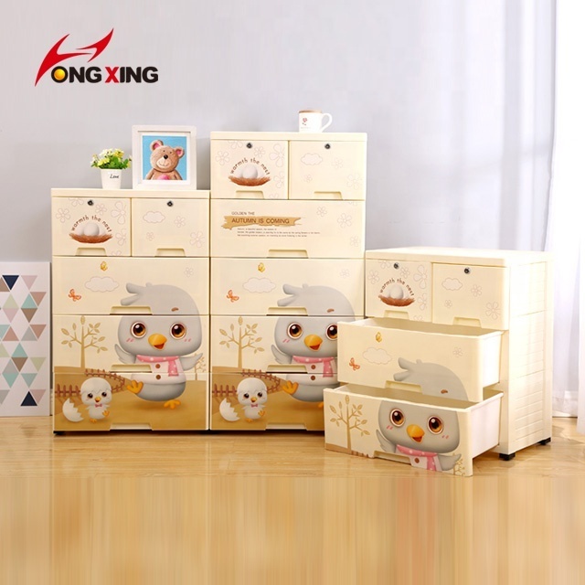 Wholesale Cartoon Design Children Bedroom 5 Layer Plastic Kids Toys Organizer and Baby Clothes Storage Drawers