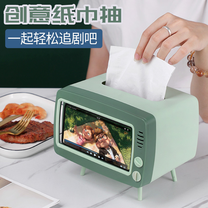 Table rectangle plastic retro TV look facial paper tissue napkin container holder box