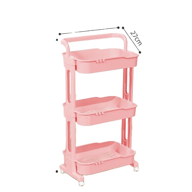 Multifunction Household removable home  3 layers kitchen plastic folding vegetable Sundries Storage Trolley with wheels