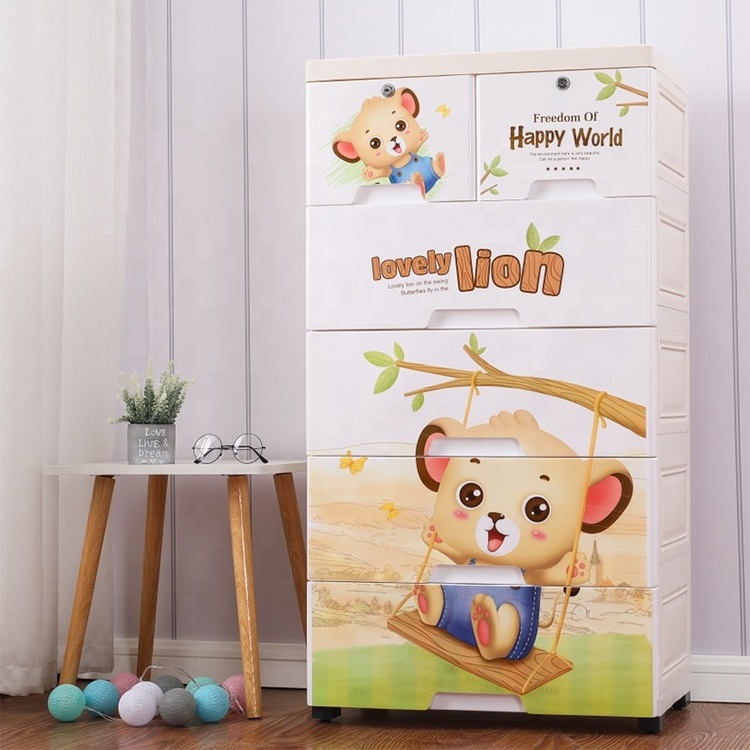 Wholesale Cartoon Design Children Bedroom 5 Layer Plastic Kids Toys Organizer and Baby Clothes Storage Drawers