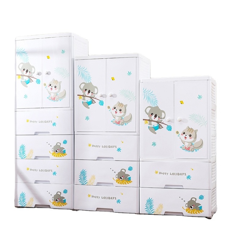 Children Bedroom Cartoon Koala Design 60cm Kids Clothes and Toys  Storage Organizer Plastic Cupboard Wardrobe