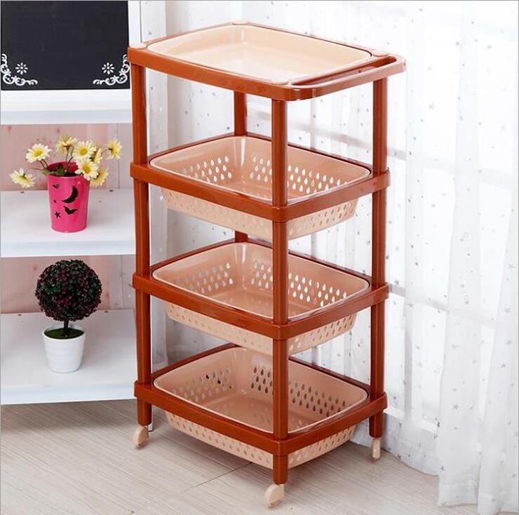 Kitchen Organization Storage Holders & Racks 4-Tier Shelving Unit Plastic Storage Shelves with Wheels