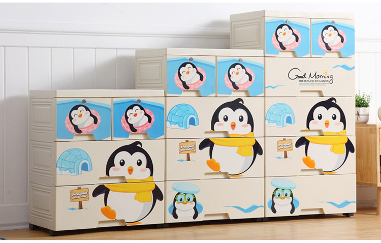 Cartoon  printing stackable plastic children drawer cabinets storage with locks