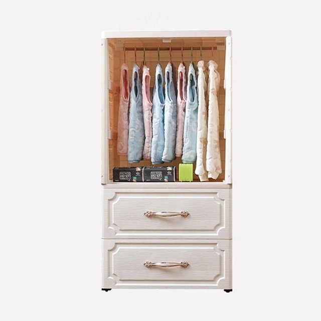 Baby use white chest of drawers plastic wardrobe 3-layer drawer with two open door pp plastic drawer