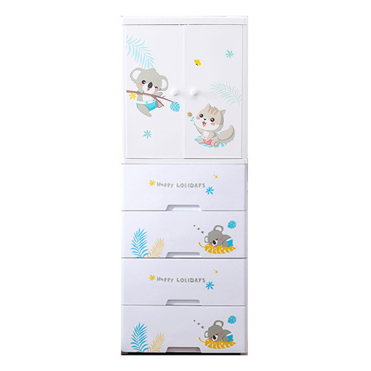 Children Bedroom Cartoon Koala Design 60cm Kids Clothes and Toys  Storage Organizer Plastic Cupboard Wardrobe