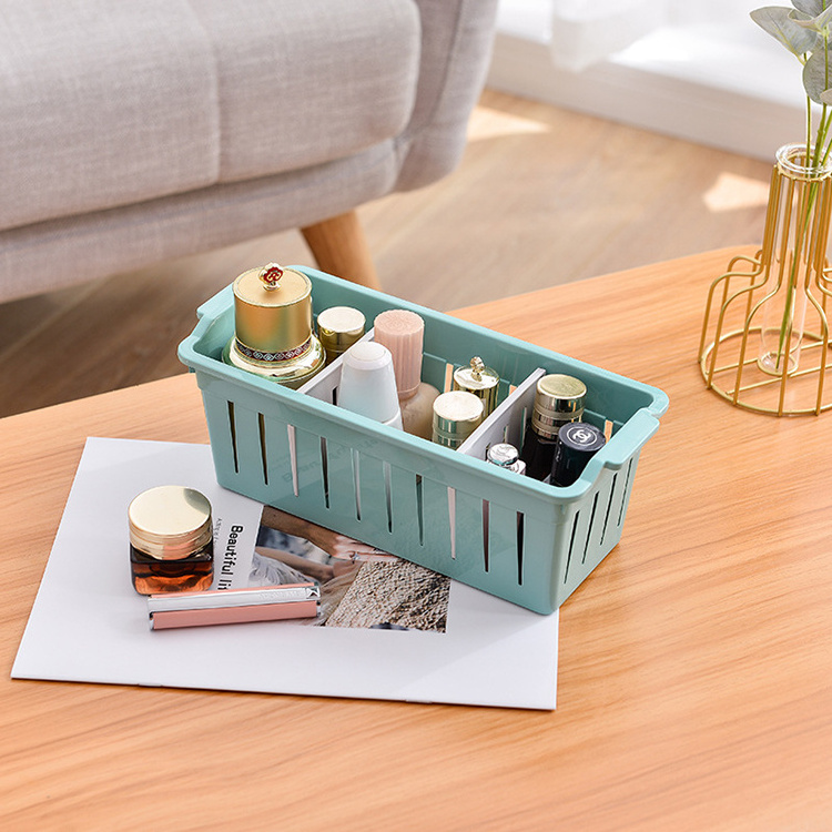 Kitchen Accessories Bedroom Cosmetics Organizer Mini Size Rectangular Shape 3-Compartment Plastic Storage Basket with Dividers