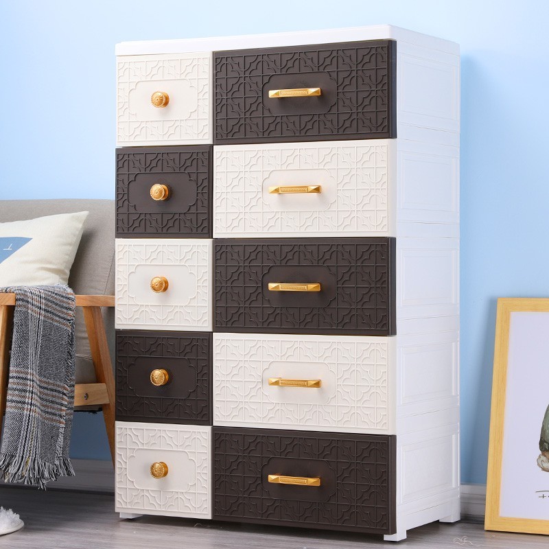 Fashion design 5-layer two doors plastic baby plastic wardrobe clothes storage  cabinet drawers with locks